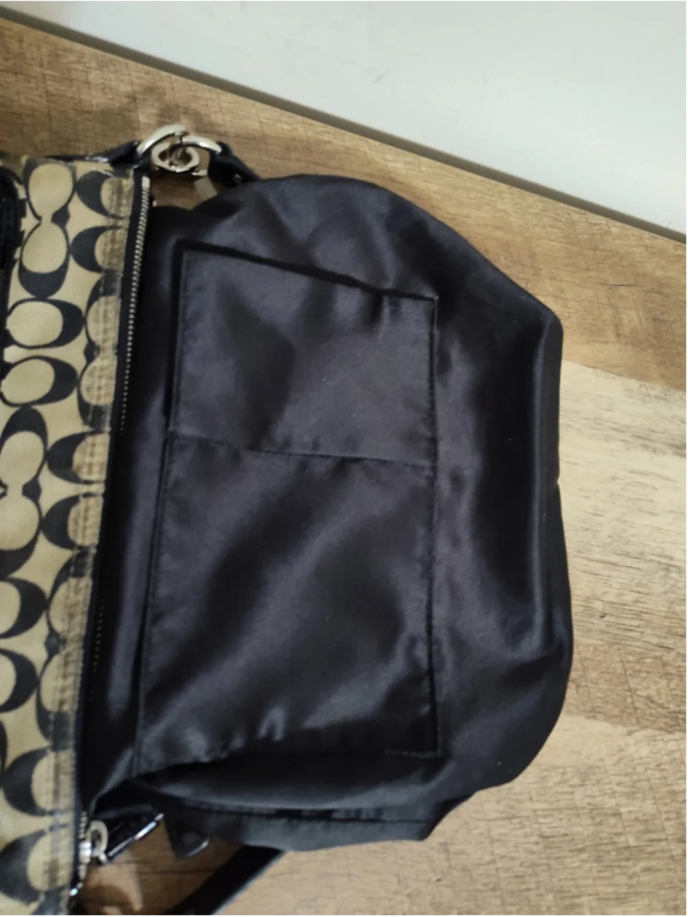 Women's Coach Shoulder Bag One Size Beige Black Signature Canvas